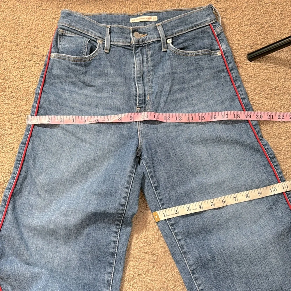 Levis Mile High Red Stripe Cropped Wide Leg Jeans